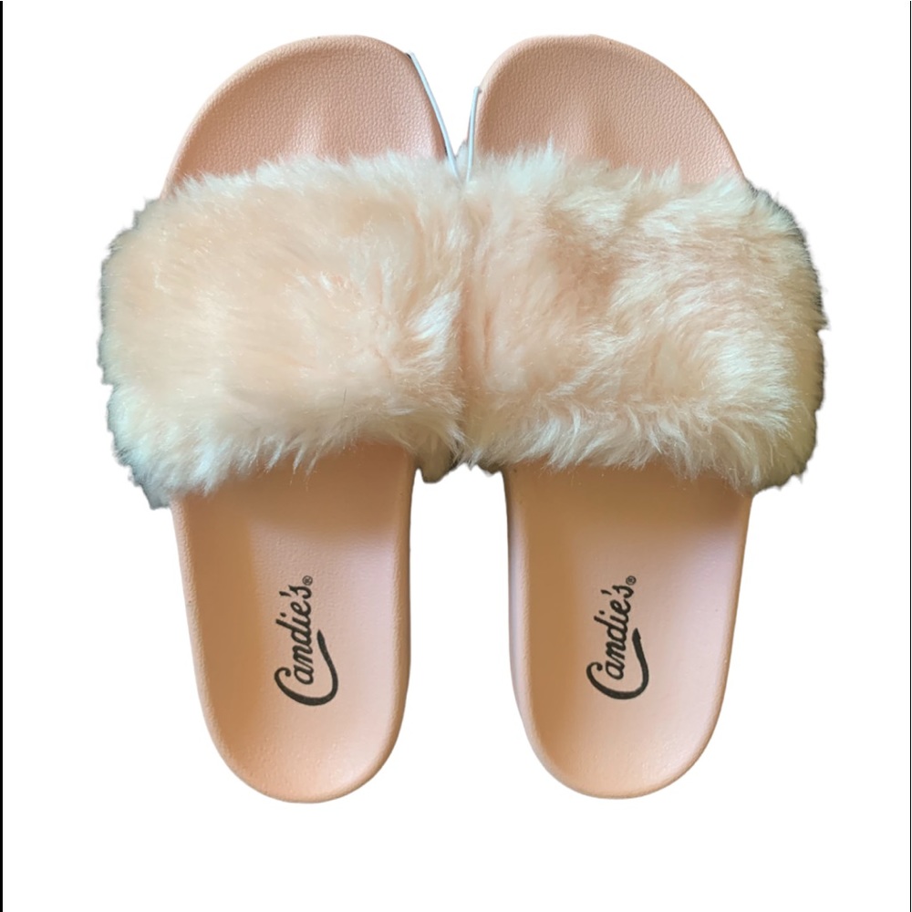 NWT Candie's Women's Faux-Fur Slide Sandals Size 9 Pink Slippers